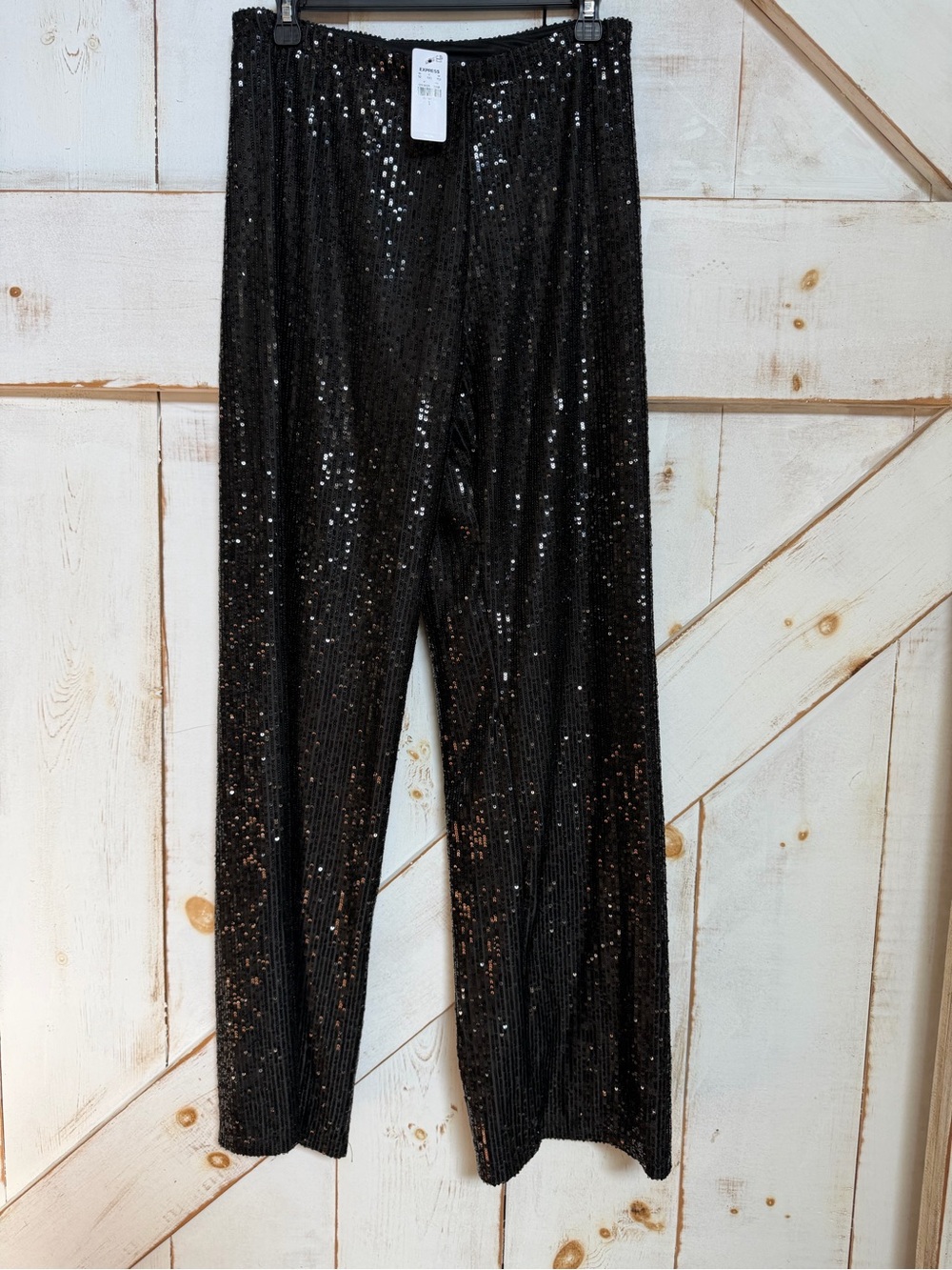 Express Black Sequin Wide-Leg Pants